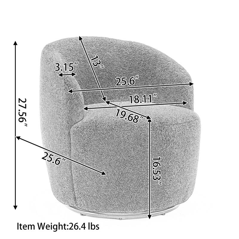 Wool Swivel Barrel Chair with 360° Rotation & Metal Base