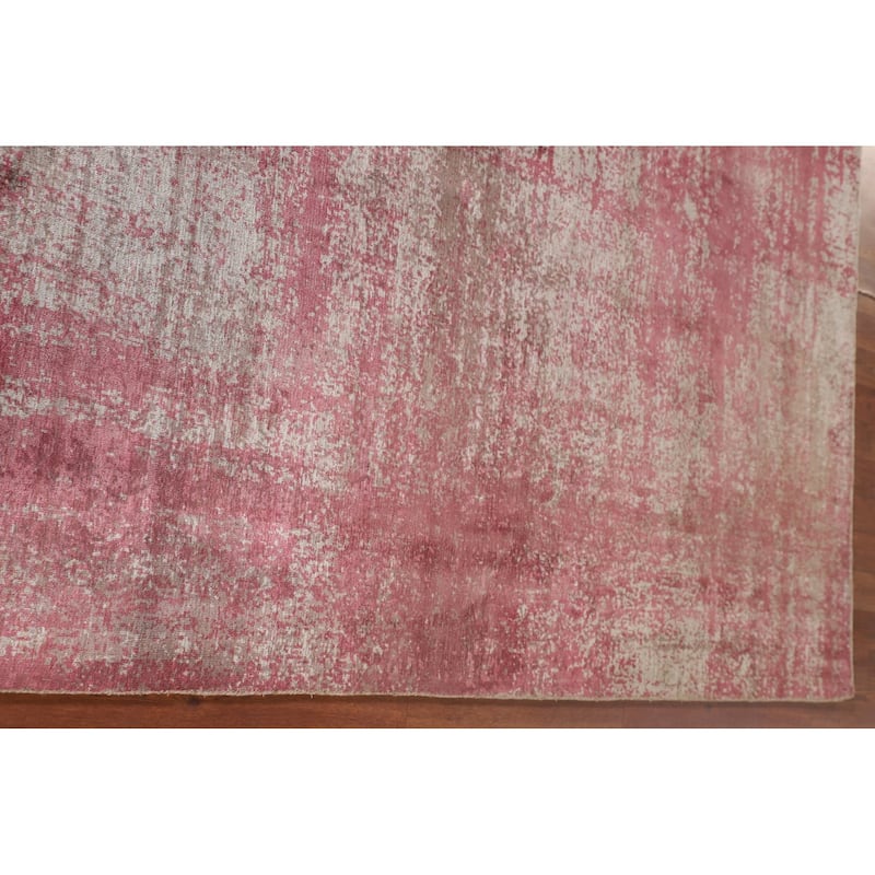 All-Over Pink Abstract Modern Area Rug Handmade Wool Carpet - 5'6" x 8'1"