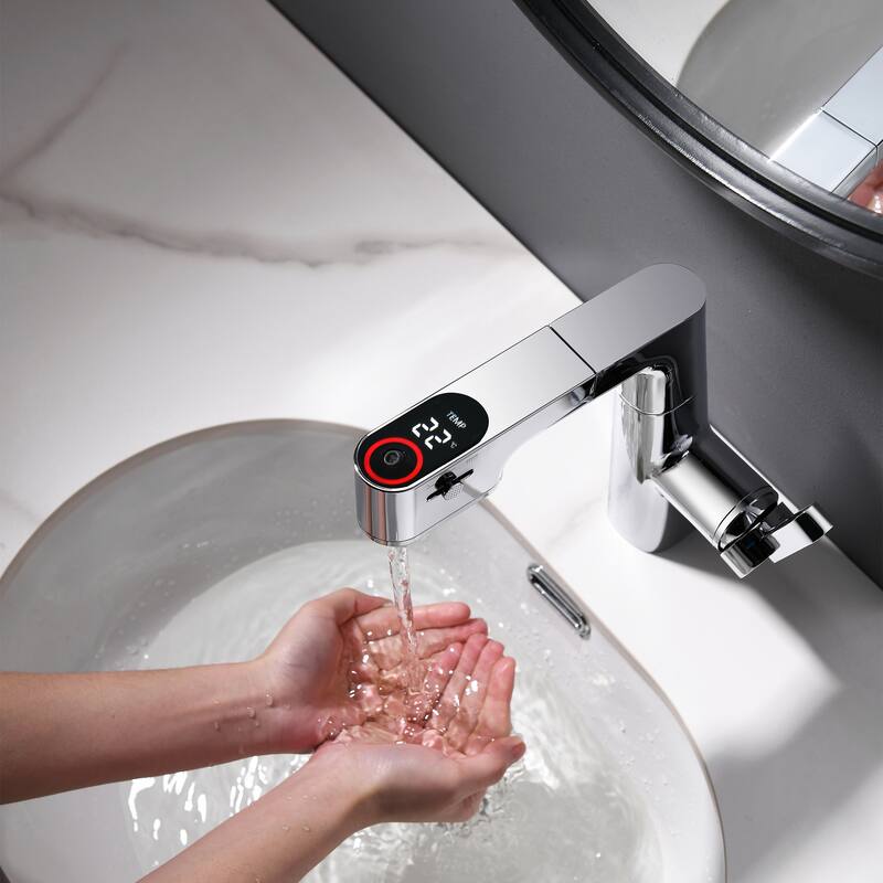 Bathroom Sink Faucet with 360° Swivel Sprayer And Digital Display, Basin Faucets