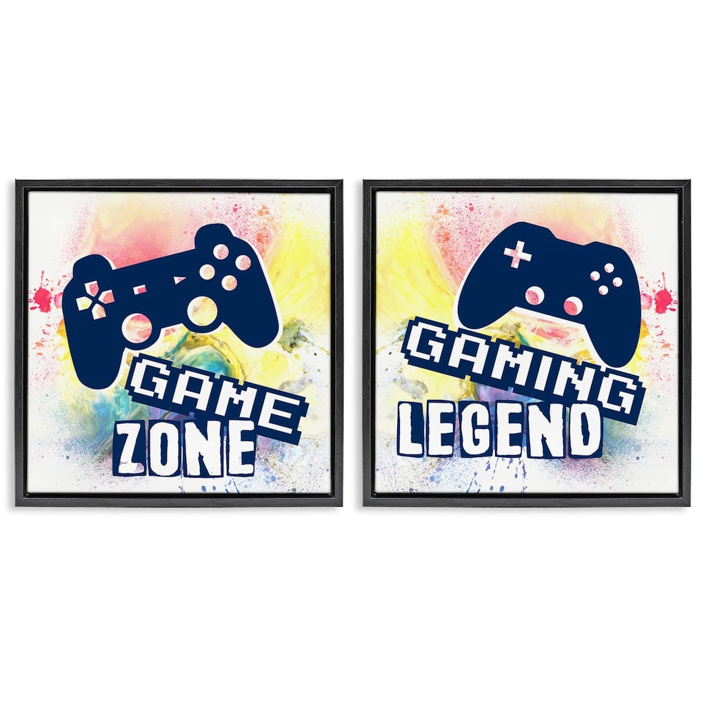 Stupell Retro Splatter Game Phrases Framed Floater Canvas Wall Art Design By Marcus Prime (Set of 2)