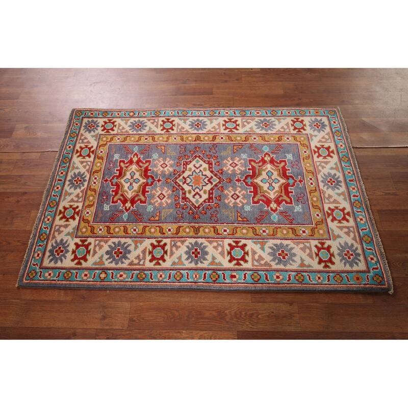 Blue Kazak Accent Rug Handmade Wool Carpet - 2'9" x 4'3"