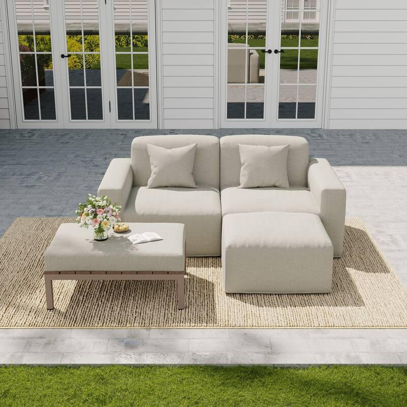 No Assembly Outdoor Patio Modular Sofa with Ottoman, Coffee Table