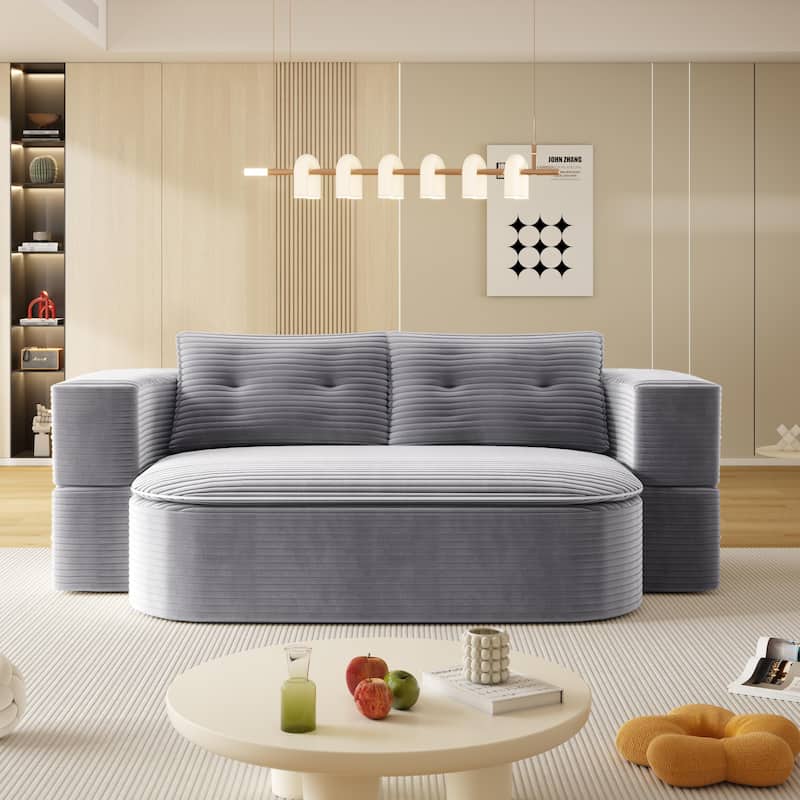 78.7" Modern Convertible Corduroy Sofa Bed with 2 Pillows, Floor Deep Seat Sleeper Couch, Foldable 2-in-1 Sofa for Living Room