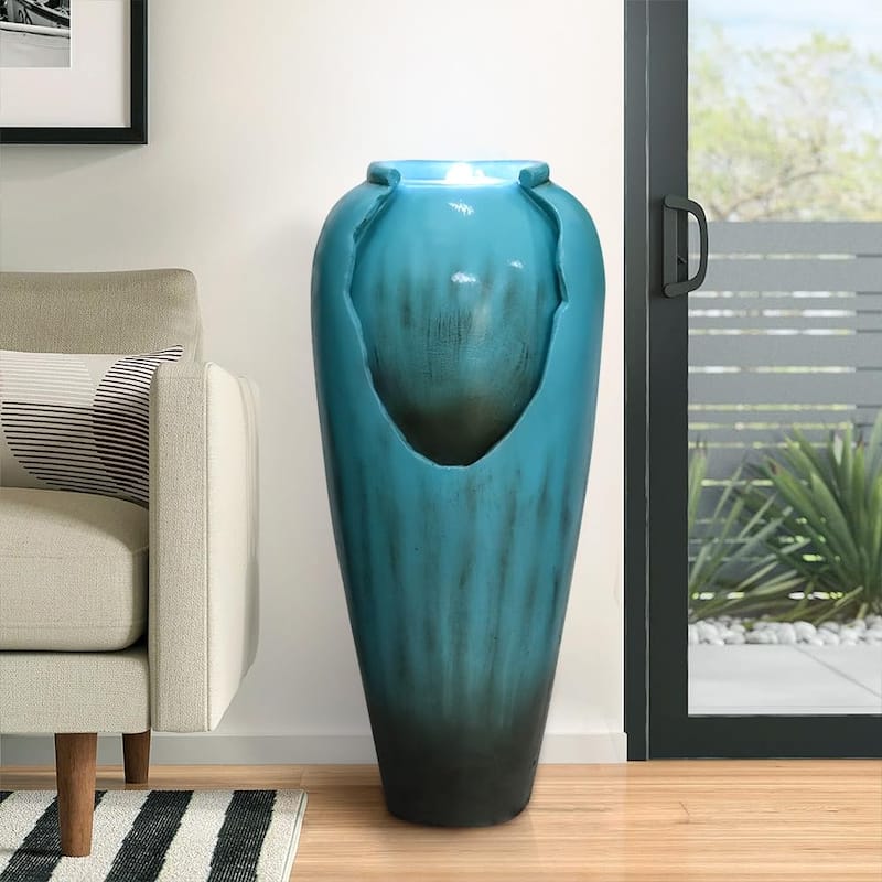 30.7" High Concrete Jar Water Fountain Outdoor, Garden Vase Water Feature - 30.7"H
