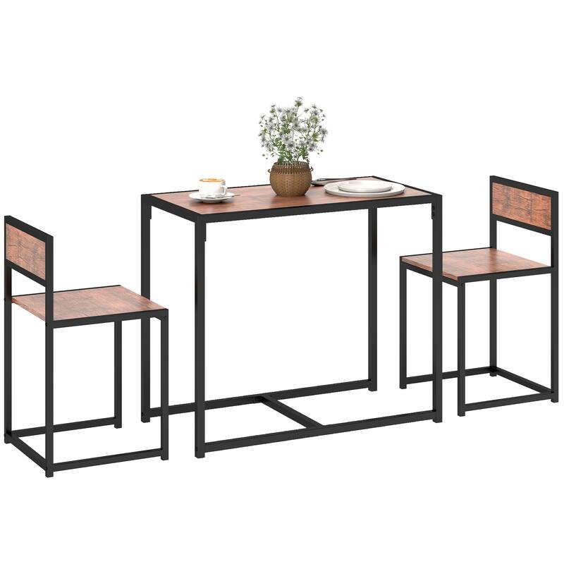 HOMCOM Industrial 3-Piece Dining Table and 2 Chair Set for Small Space in the Dining Room or Kitchen - 35.5" L x 18.5" W x 30" H