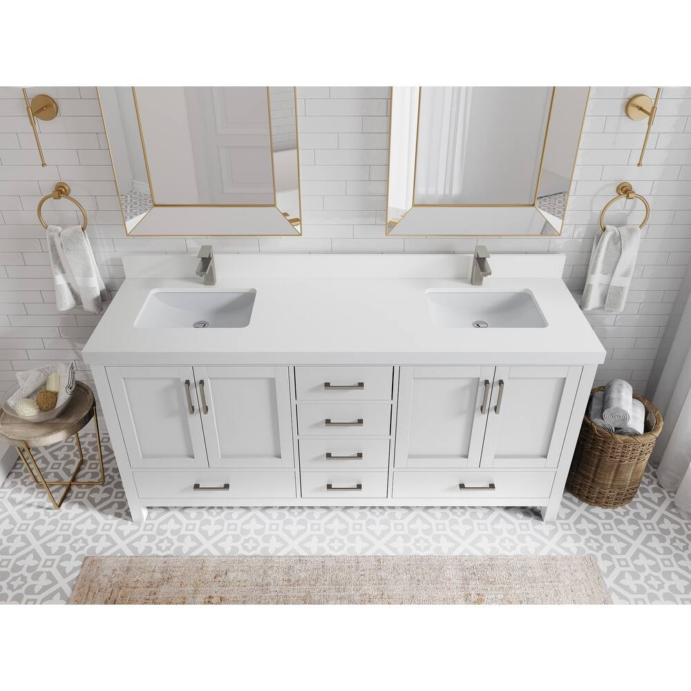Willow Collection 72 in. W x 22 in. D Malibu Double Sink Bathroom Vanity with Countertop