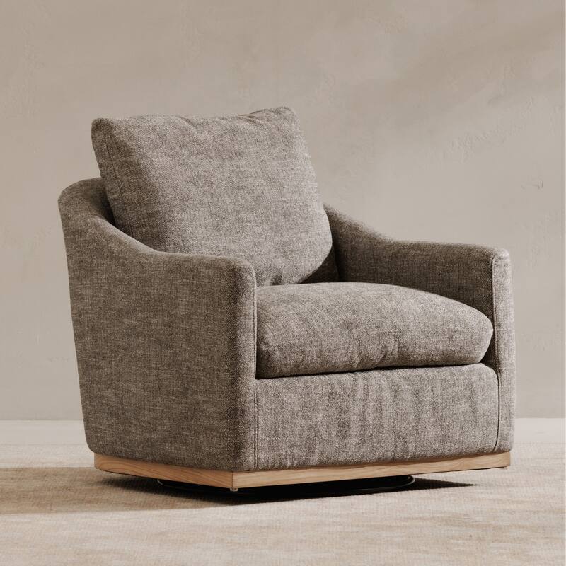 NADAAL STUDIOS Oriana Swivel Chair, Rustic Curved Barrel Back, High-Density Foam, Soft Beige
