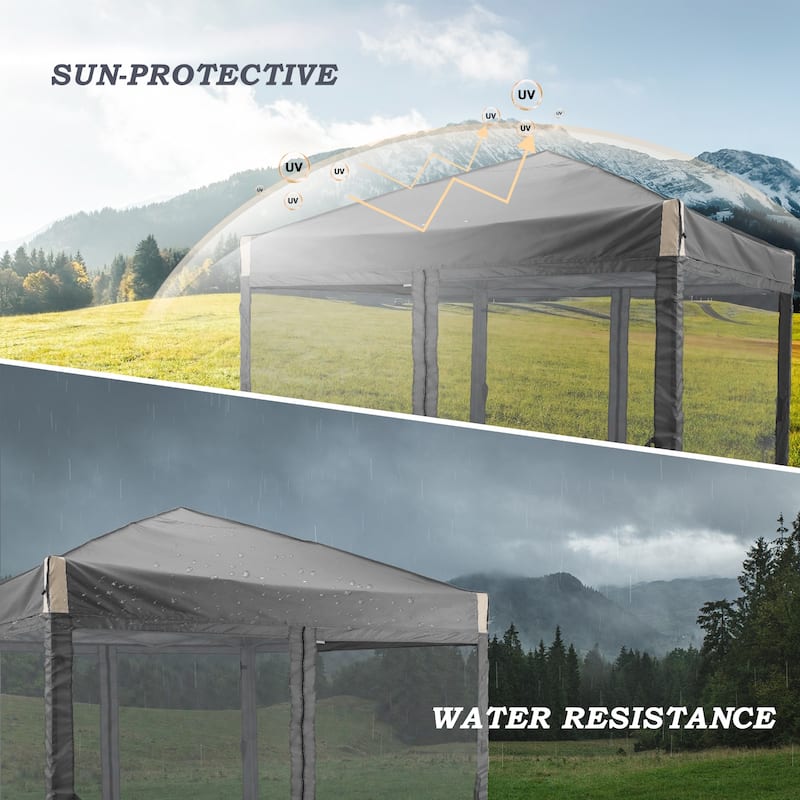 Aoodor 12'x12' Pop Up Canopy Tent with Removable Mesh Sidewalls, Portable Instant Shade Canopy with Roller Bag