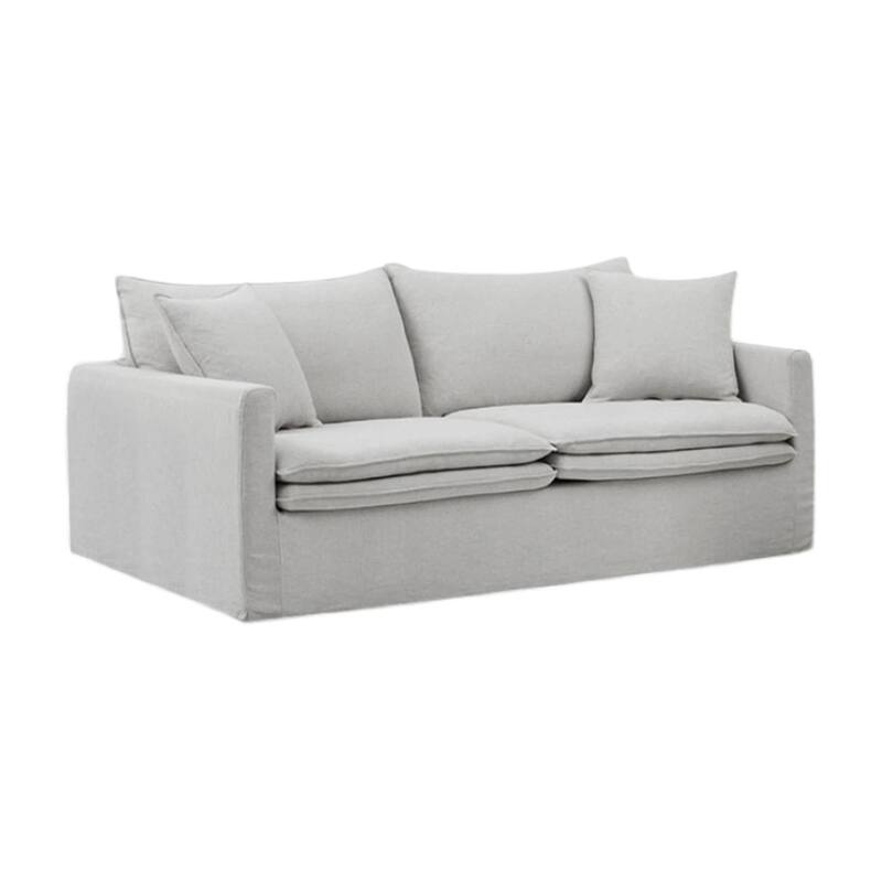 Rutu Sofa, 2 Accent Pillows, Light Gray Padded Linen, 84 Inch