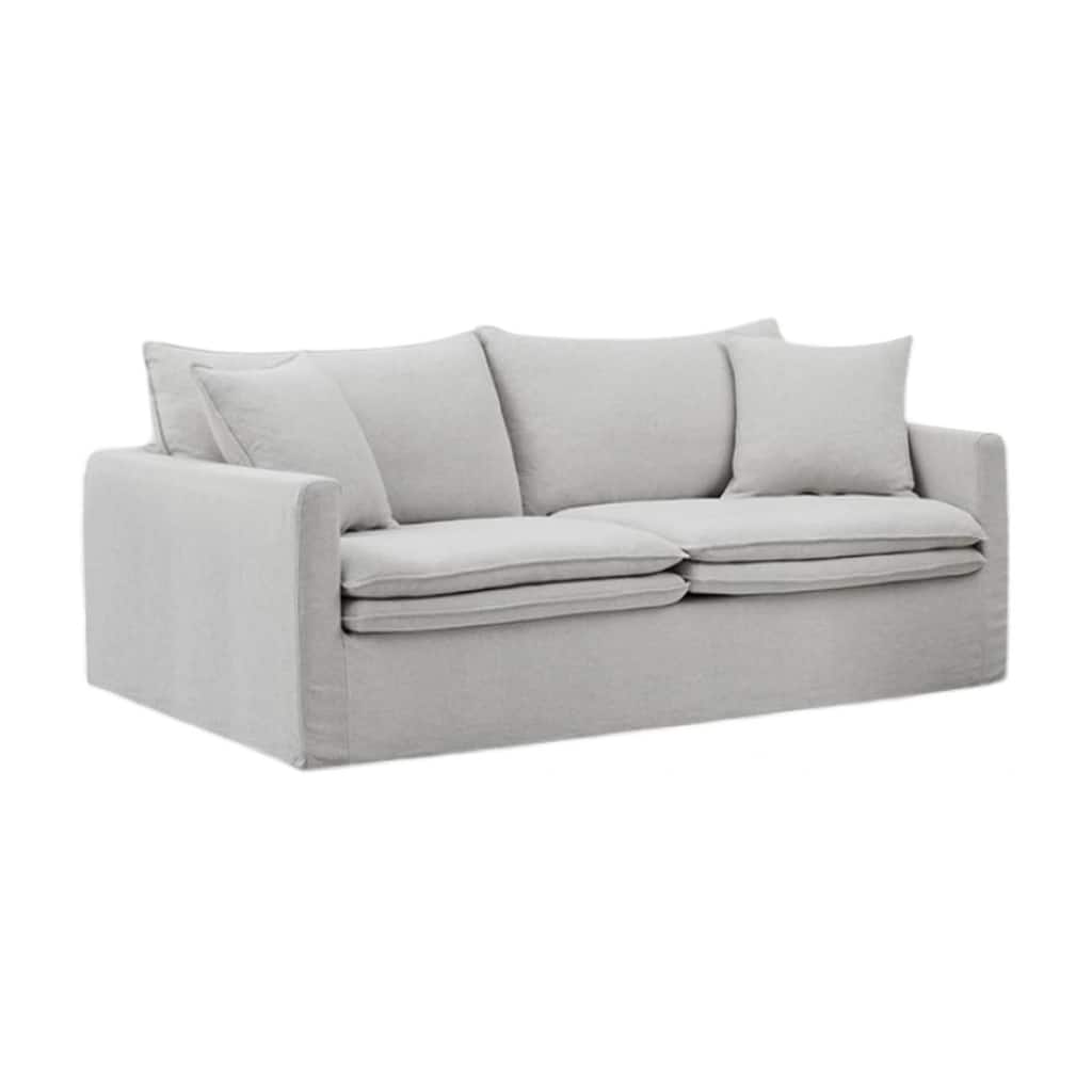 Rutu Sofa, 2 Accent Pillows, Light Gray Padded Linen, 84 Inch