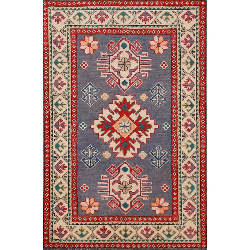 Blue Kazak Foyer Rug Oriental Traditional Handmade Wool Carpet - 2'8"x 4'1"