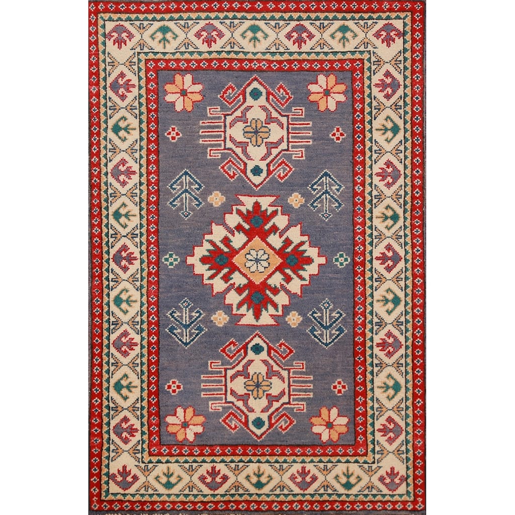 Blue Kazak Foyer Rug Oriental Traditional Handmade Wool Carpet - 2'8"x 4'1"