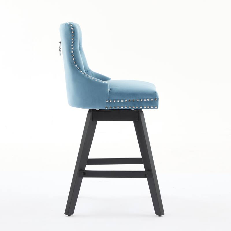 Set of 2,Swivel Velvet Barstools with Button Tufted Decoration and Wooden Legs