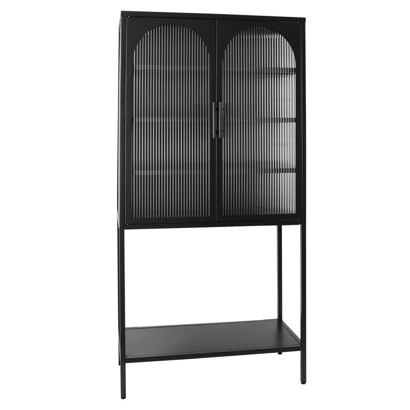 Adjustable Shelves Cabinet with 2 Glass Arched Doors
