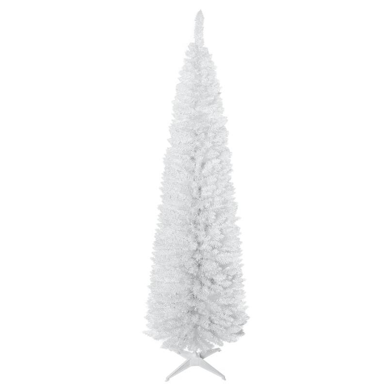 7FT Artificial Slim Pencil Christmas Tree with 499 Realistic Branch Tips & Plastic Stand