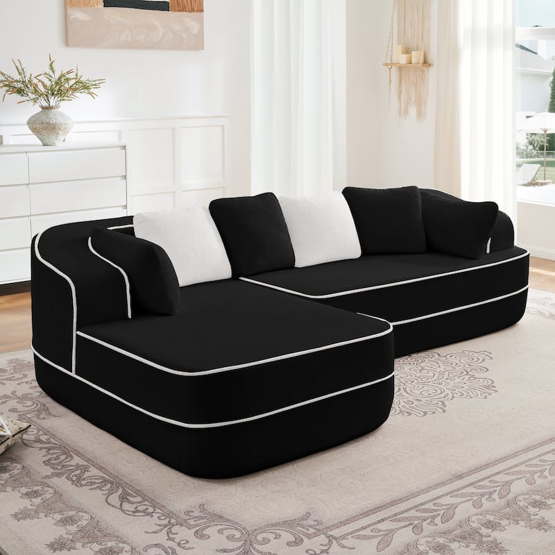 GDF Studio - Beckley 160" Modern Teddy Upholstered Boneless Sofa with Left L-Shaped Chaise, Contrast Color Design - Black - 106"