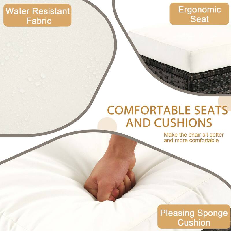 Outdoor 17.7" W Square Rattan Ottoman Patio Ottoman with Seat Cushion