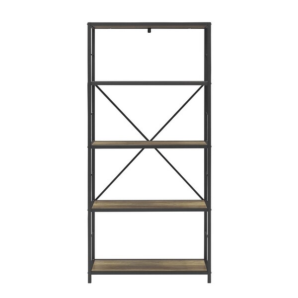 Offex 63" Rustic Metal and Wood Media Bookshelf - Rustic Oak