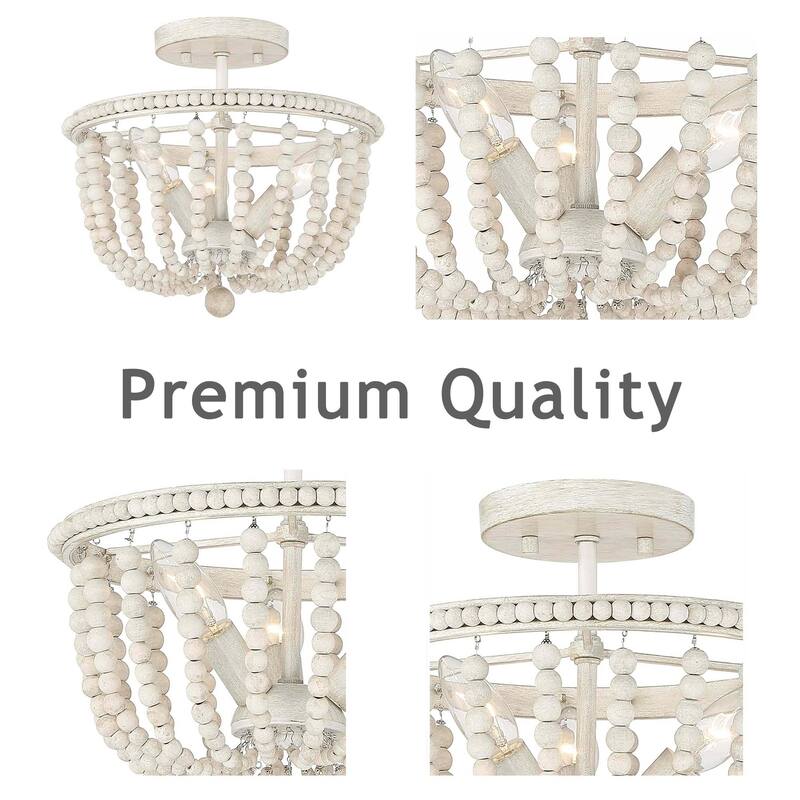 Cauhu 3-light Farmhouse Coastal Wood Beaded Semi Flush Mount Ceiling Lights -UL