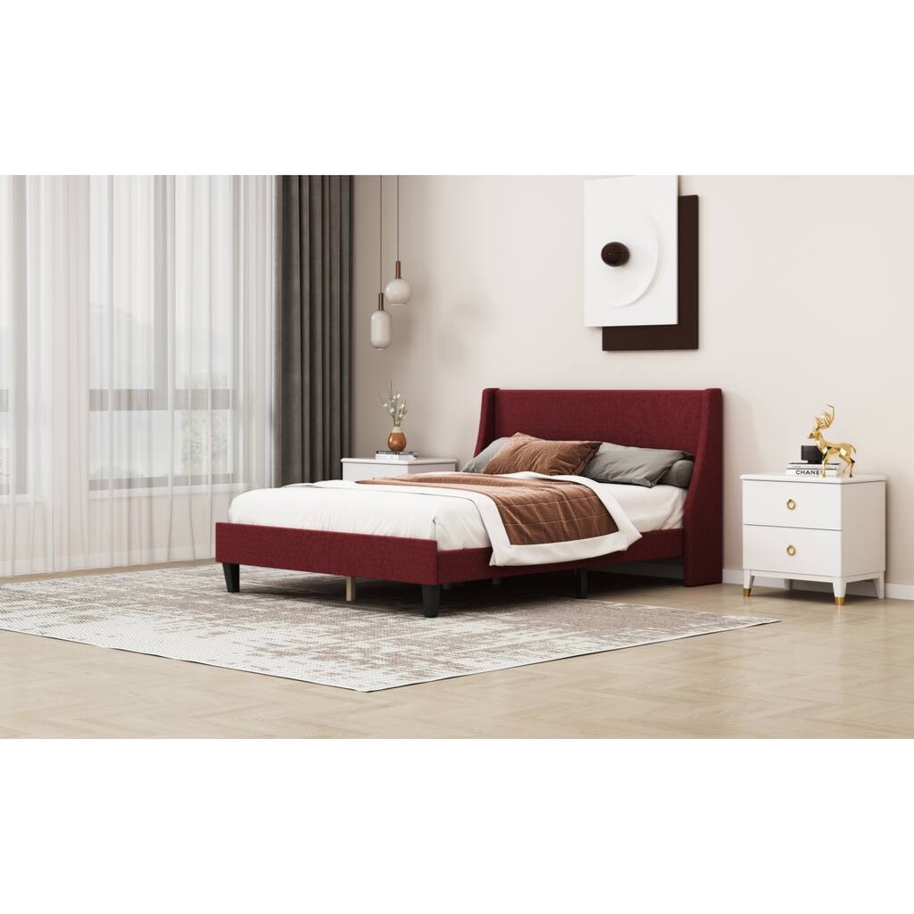 Full Size Upholstered Bed Frame Platform with Adjustable Headboard, Orange