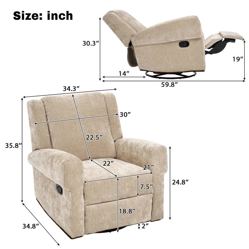 Manual Recliner Nursery Recliner Chair Swivel Rocker Recliner Sofa for Living Room, Bedroom Home Theaters and Nursery
