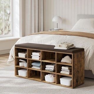 Storage Bench with Padded Seat, Entryway Bench with 12 Compartments