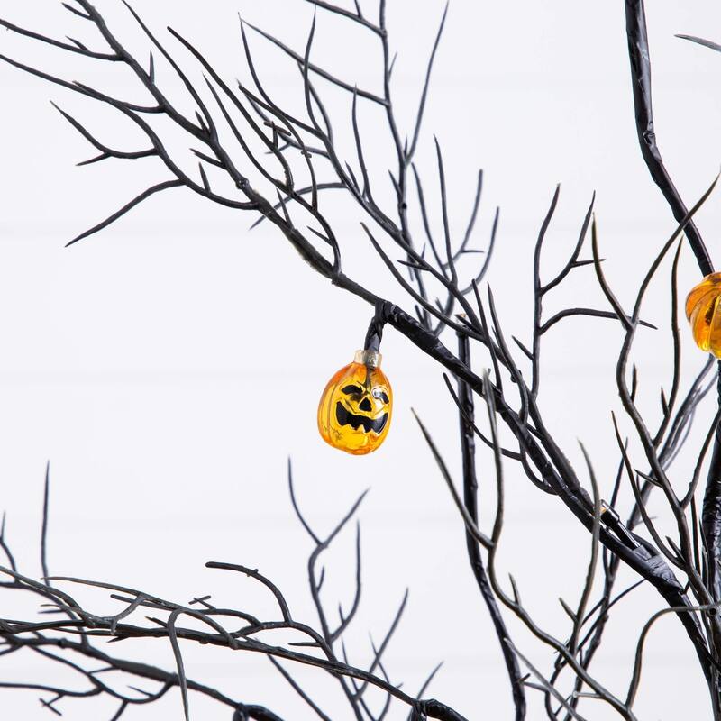 Pre-Lit Pumpkin Artificial Halloween Twig Tree - 4' - Orange LED Lights