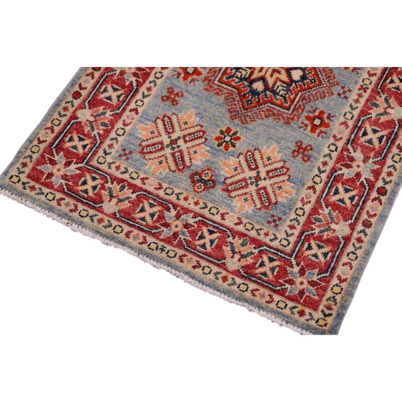 Southwestern Kazak Milo Light Blue/Red Wool Rug - 2'0'' x 3'0''