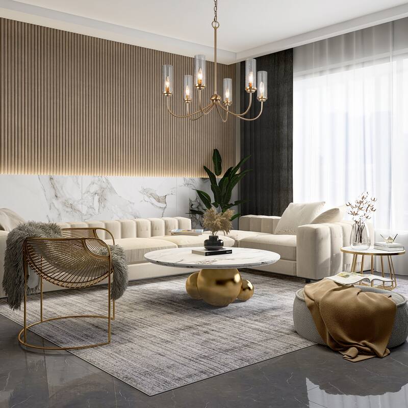 Kayna Mid-Century Modern 6-Light Gold Wheel Glass Chandelier for Dining Room - 25''D x 24.5''H
