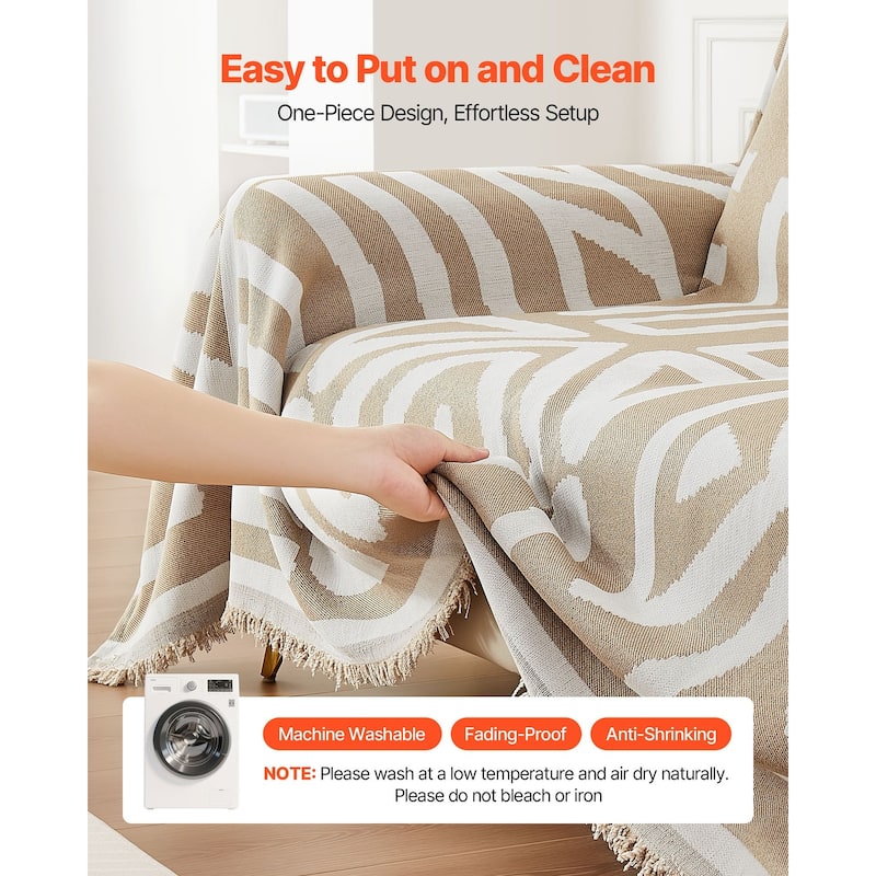 Khaki Jacquard Chenille Sofa Protector 117x71 Inch Full Coverage Couch Throw Blanket - 117.72” x 71.26”