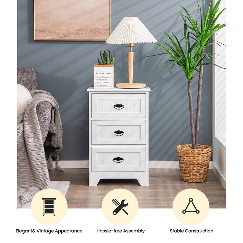Gymax 2 PCS 3 Drawers Nightstand End Table Bedroom Storage Wood Side