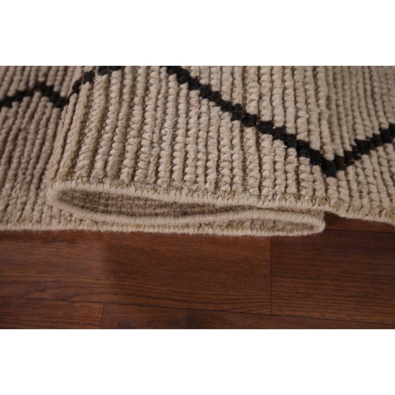 Beige Moroccan Oriental Area Rug Hand-Knotted Wool Carpet - 4'8" x 8'3"