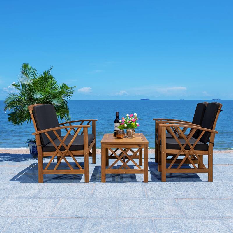 SAFAVIEH Outdoor Fontana 4-piece Acacia Wood Patio Conversation Set