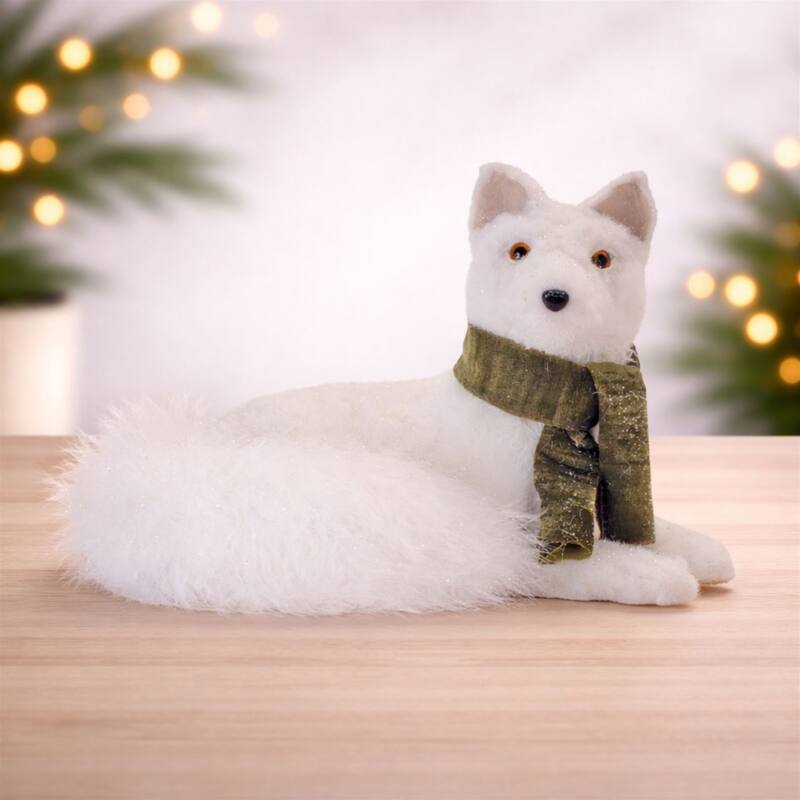 Plush Winter Fox Figurine with Scarf