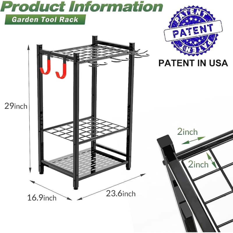 Sttoraboks Tool Organizer, 50-Tool Yard Rack for Garage Storage Hooks, Heavy-Duty Steel, Shed, Outdoor, Home, Black