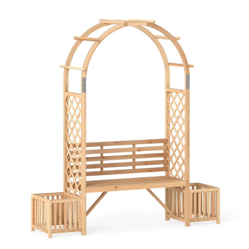 Costway Garden Bench Arbor Arch with Love Seat 2 Trellises & Planting - Wood - See Details
