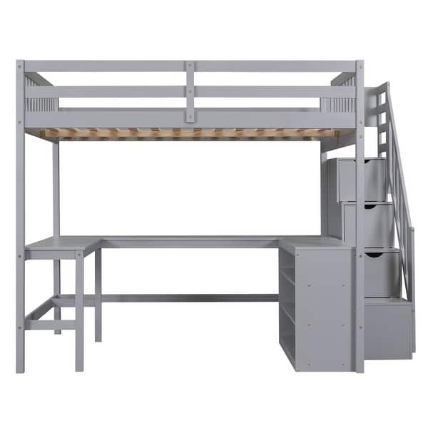slide 2 of 25, Versatile Full Size Loft Bed, Solid Wood High LoftBed Frame w/Desk Gray - Full