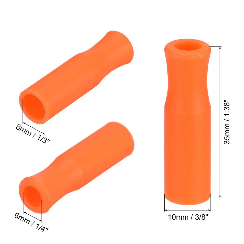 12pcs Silicone Straw Tips for Stainless Steel Straws - Orange - 8mm
