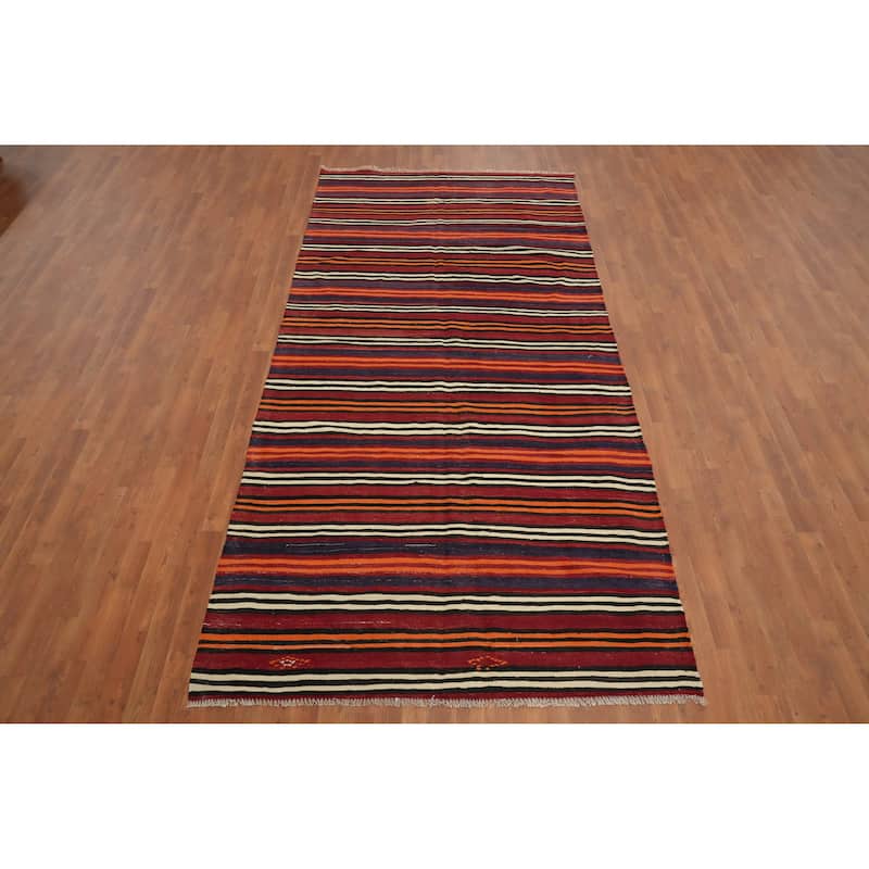 Hand Woven Oriental 100% Wool Carpet Southwestern Geometric Red Kilim Area Rug - 11' 1'' X 5' 2''