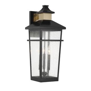 Matte Blackith Warm Brass Three Light Outdoor Wall Lantern from the Kingsley Collection