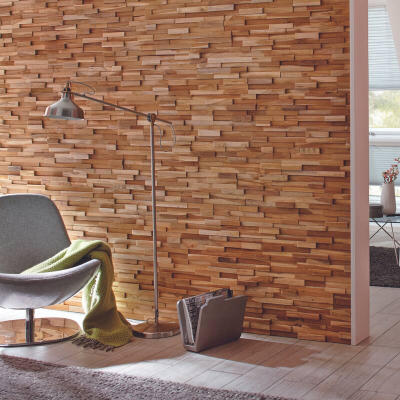 Wall!Supply 0.79 in. x 7.09 in. x 19.49 in UltraWood Teak Firenze Jointless Z-shape Interlocking (10-Pack)