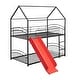 preview thumbnail 13 of 14, Black+Red Twin over Twin Size Metal Bunk Bed With Slide, Roof, Fence and Ladder for Bedroom
