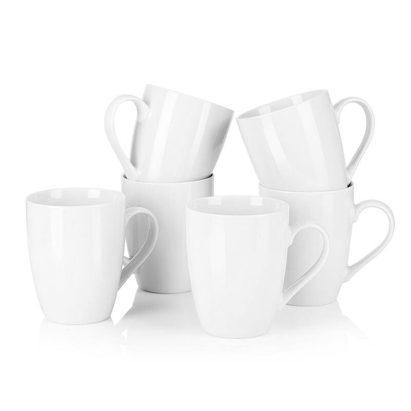 MALACASA Cafe Ivory White Porcelain Coffee Mug 11Oz (Service for 6) - Ivory White - 6 Piece