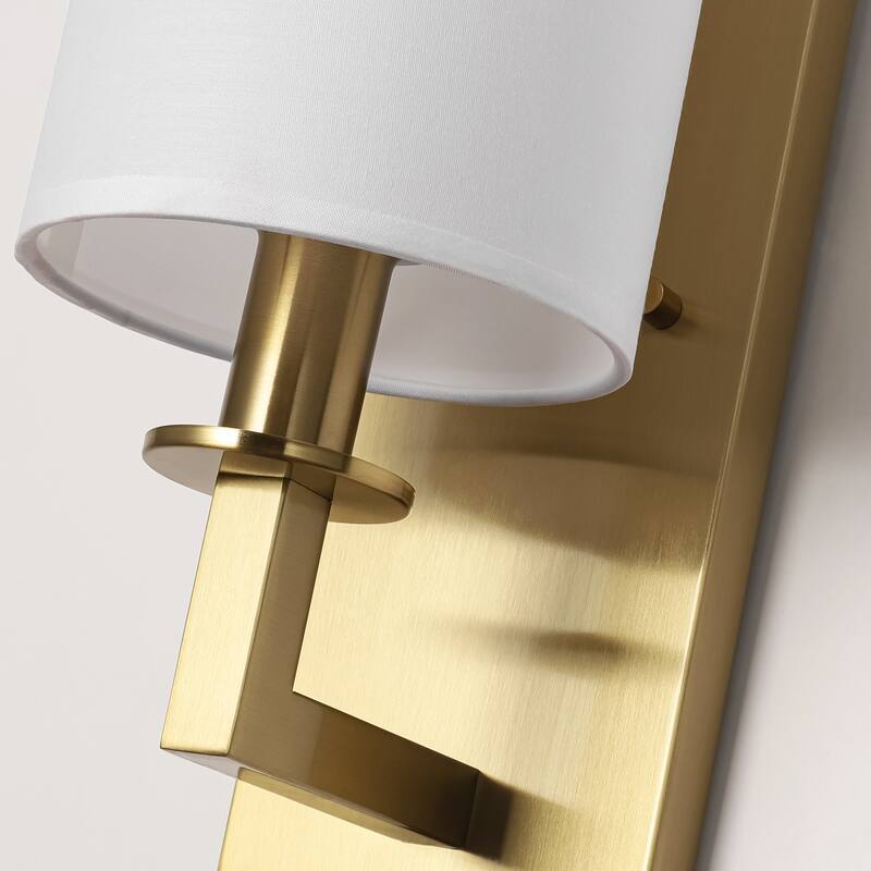 1-Light 5.5" W Modern Gold Cylinder Metal Flush Mount Wall Sconce/Bathroom Vanity Light with White Fabric Shade