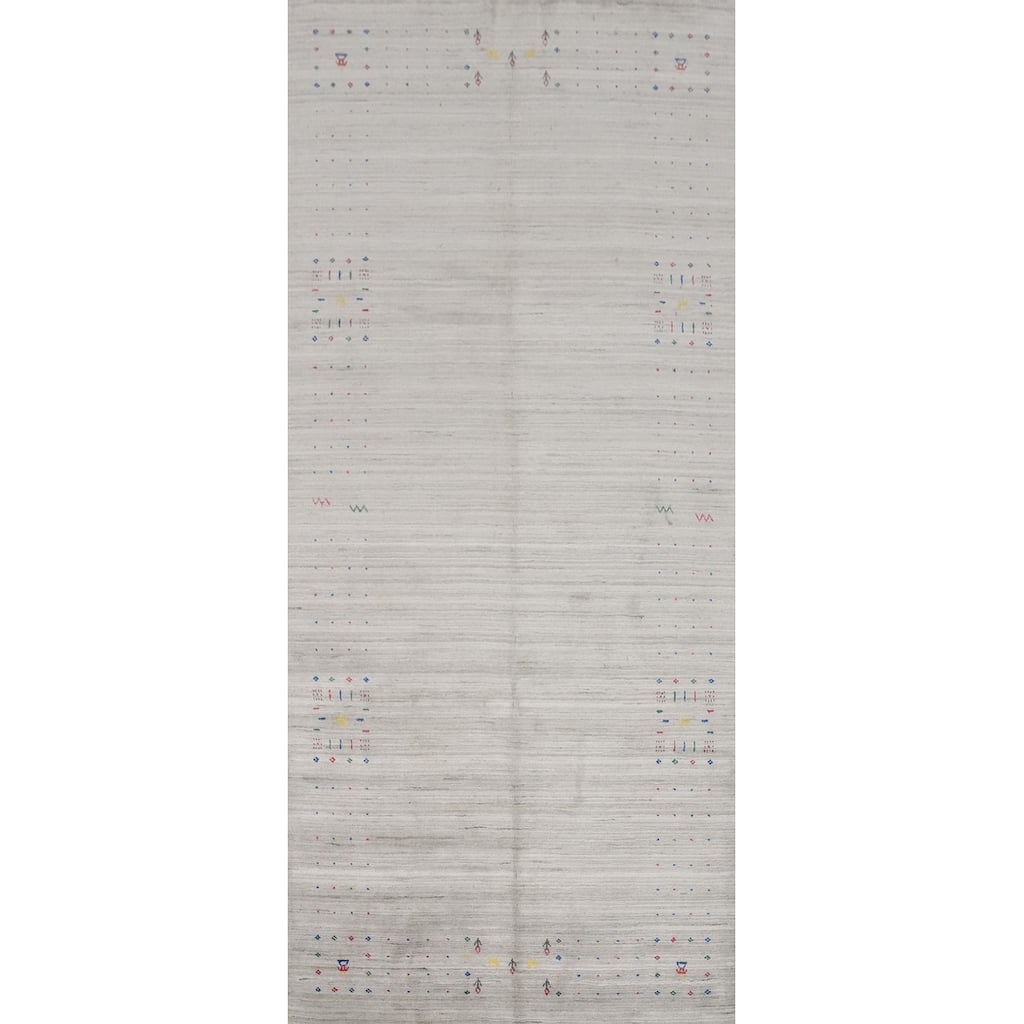 Hand Knotted Oriental Viscose Silk Carpet Tribal Animal Pictorial Greys & Charcoal Gabbeh Area Rug - 11' 8'' X 5' 5''