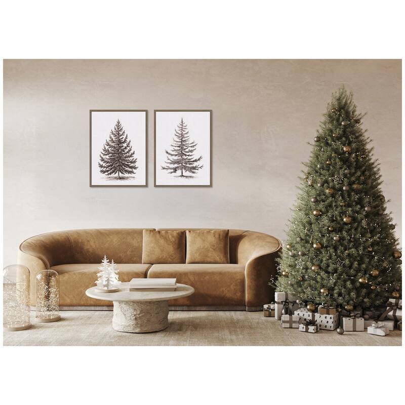 Kate and Laurel Sylvie Vintage Evergreen Fir Tree - 2 Piece Framed Canvas Art Set by The Creative Bunch Studio