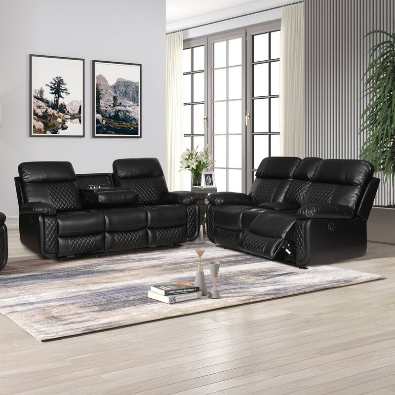 Contemporary Multi Piece Faux Leather Upholstered Living Room Sofa Set