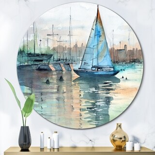 Designart 'A Sailboat In A Marina With Some Yachts' Nautical & Coastal ...