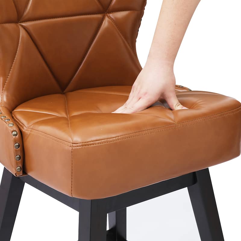 26 in. Modern Faux Leather and Fabric Upholstered Swivel Bar Stool with Wood Frame for Island and Home Bar - 20"W x 20"D x 39"H