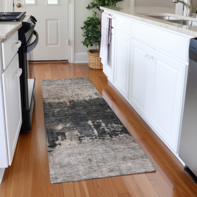 Machine Washable Indoor/ Outdoor Abstract Contemporary Chantille Rug - Taupe - 2'3" x 7'6"